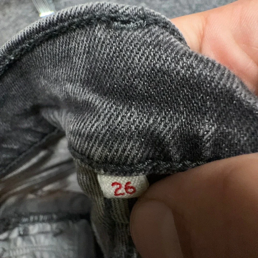 Levis 501 Jean Shorts Women 26 Black Cut Off Raw Hem Button Fly High Rise